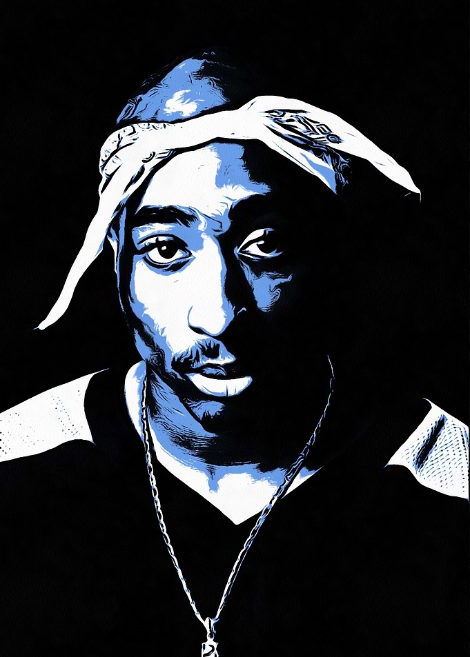 Tupac Shakur Portrait in Blue and Black