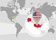 USA on World Map with Pin