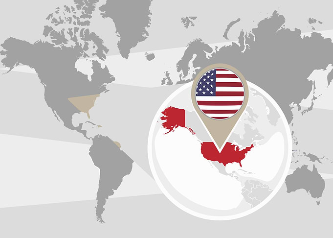 USA on World Map with Pin
