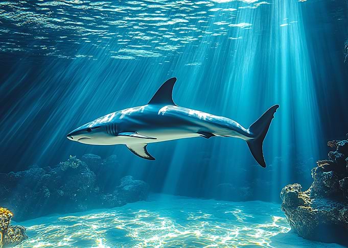 Shark in Ocean with Sun Rays