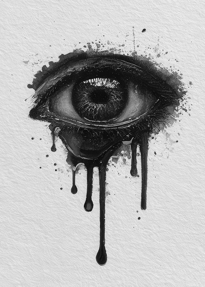 Black Ink Eye with Dripping Tears