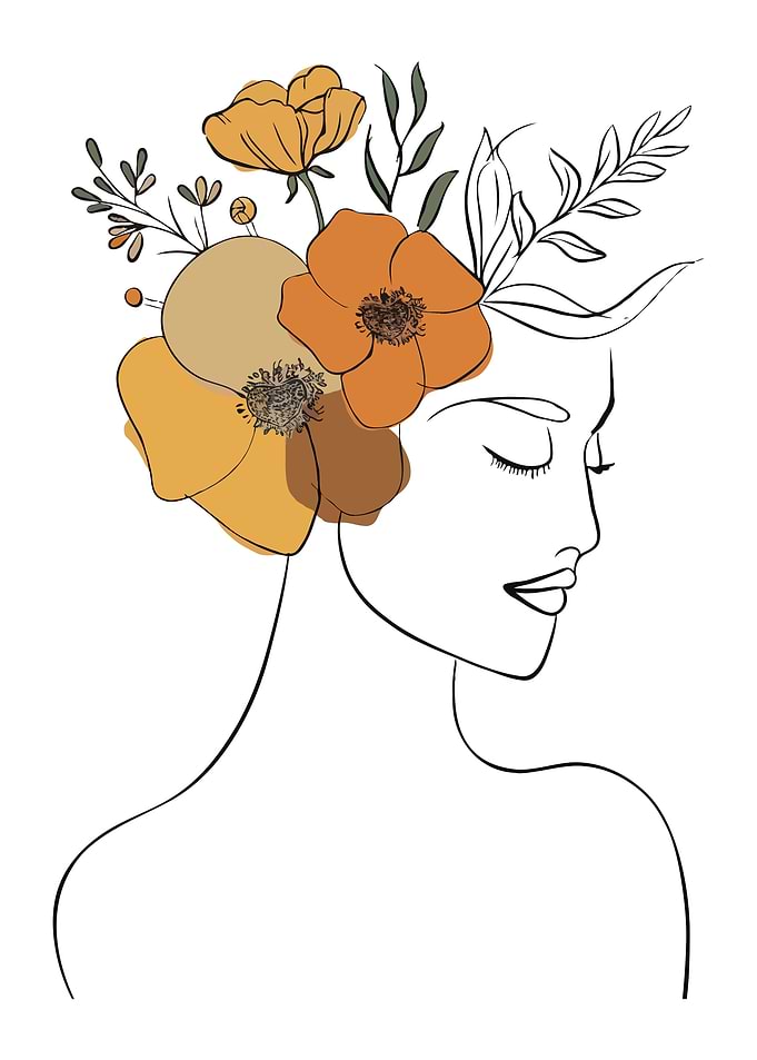 Woman with Floral Crown Line Art Minimalist Illustration