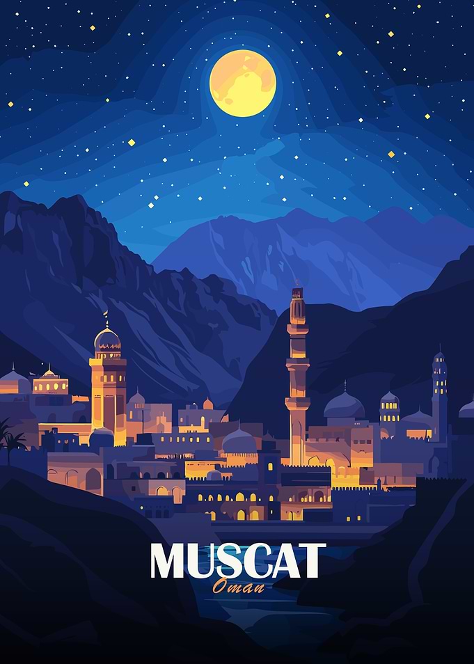 Muscat, Oman Nightscape Illustration
