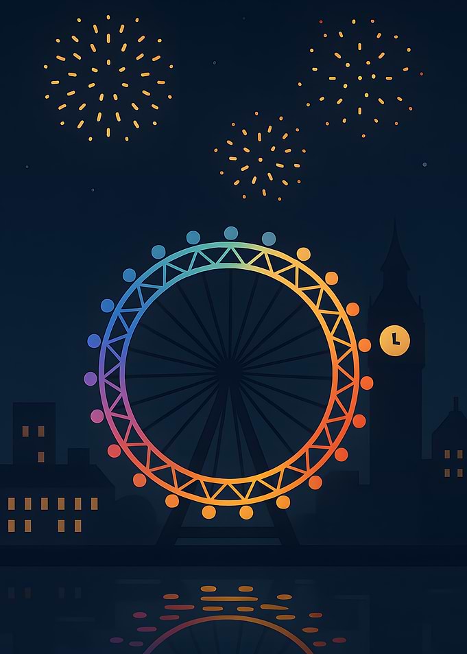 London Eye Fireworks Night Illustration