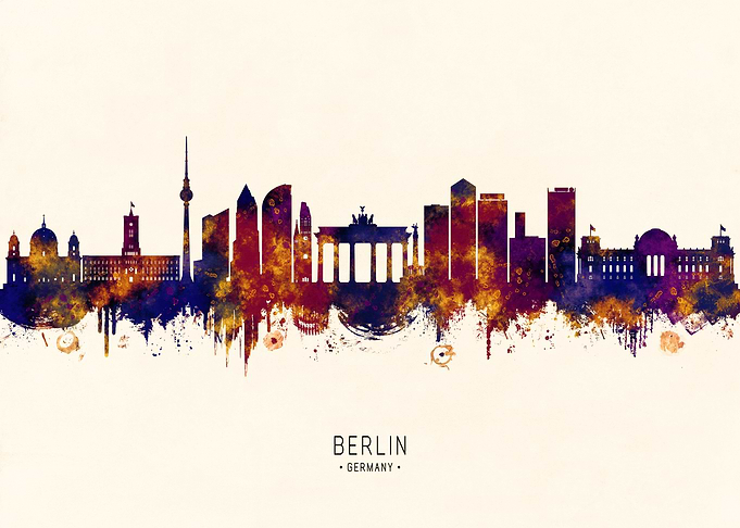 Berlin Skyline Watercolor Silhouette