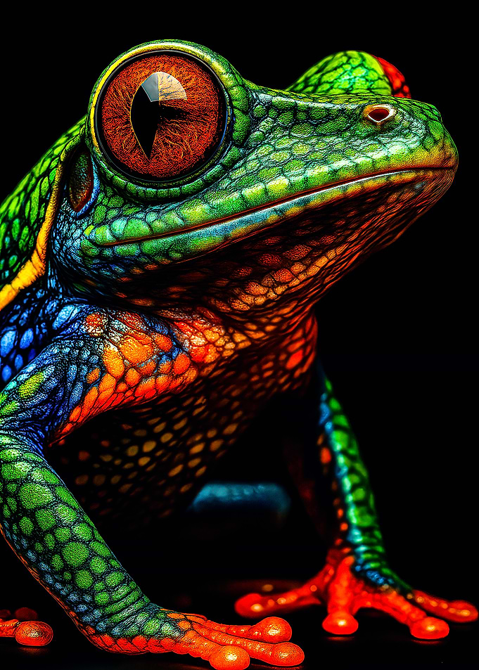 Colorful Frog Portrait on Black Background
