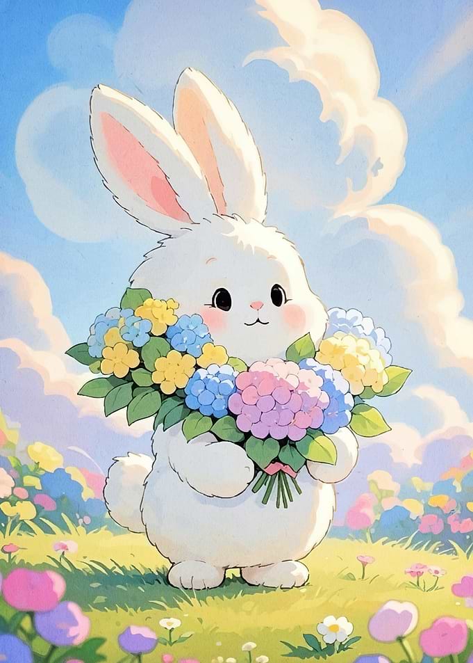 Cute Bunny Flowers Meadow