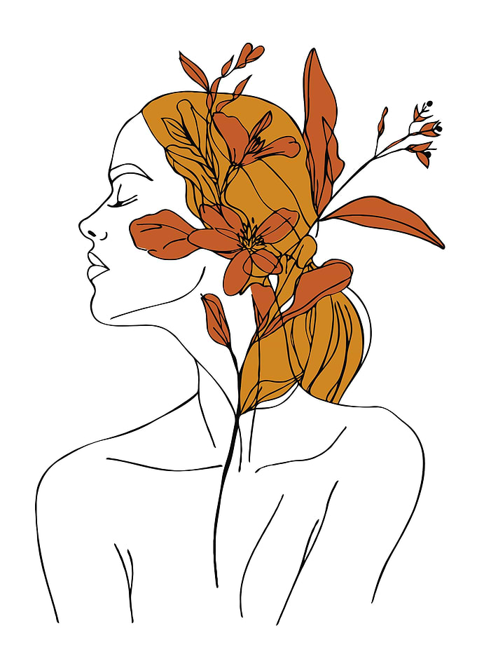 Woman with Flowers Line Art Minimalist Illustration