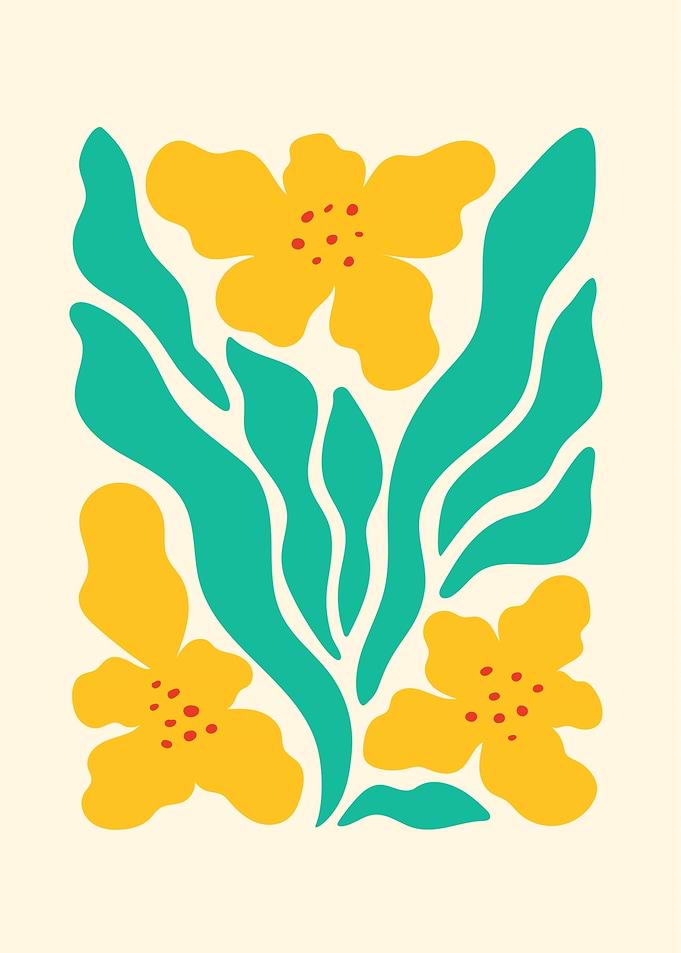 Floral Abstract Art with Yellow Flowers