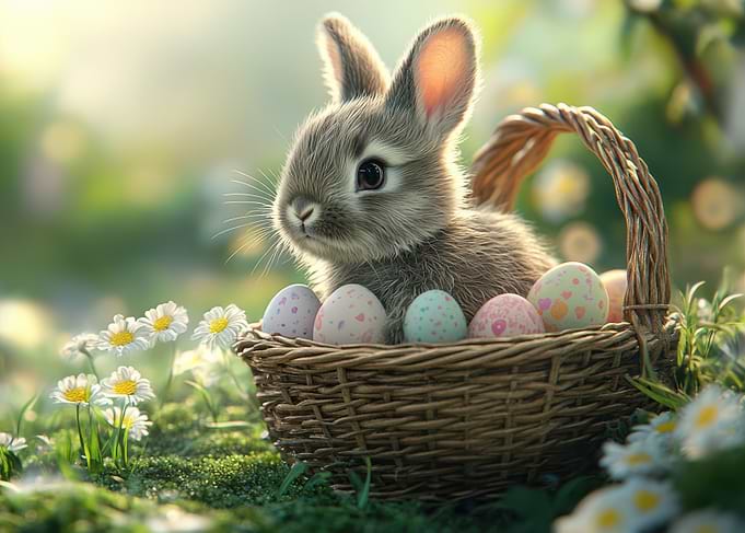 Easter Bunny with Eggs in Basket