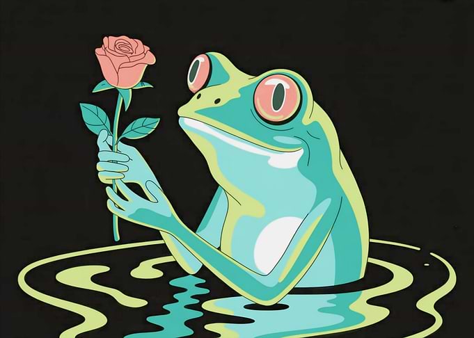 Frog with Rose in Water