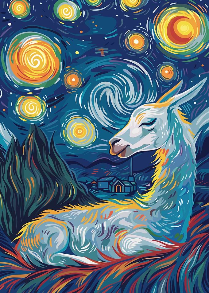 Llama in Starry Night Style