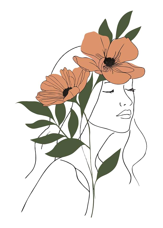 Woman with Flowers Line Art Minimalist Illustration