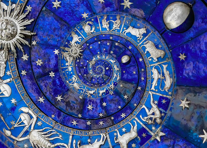 Zodiac Spiral in Blue and Silver