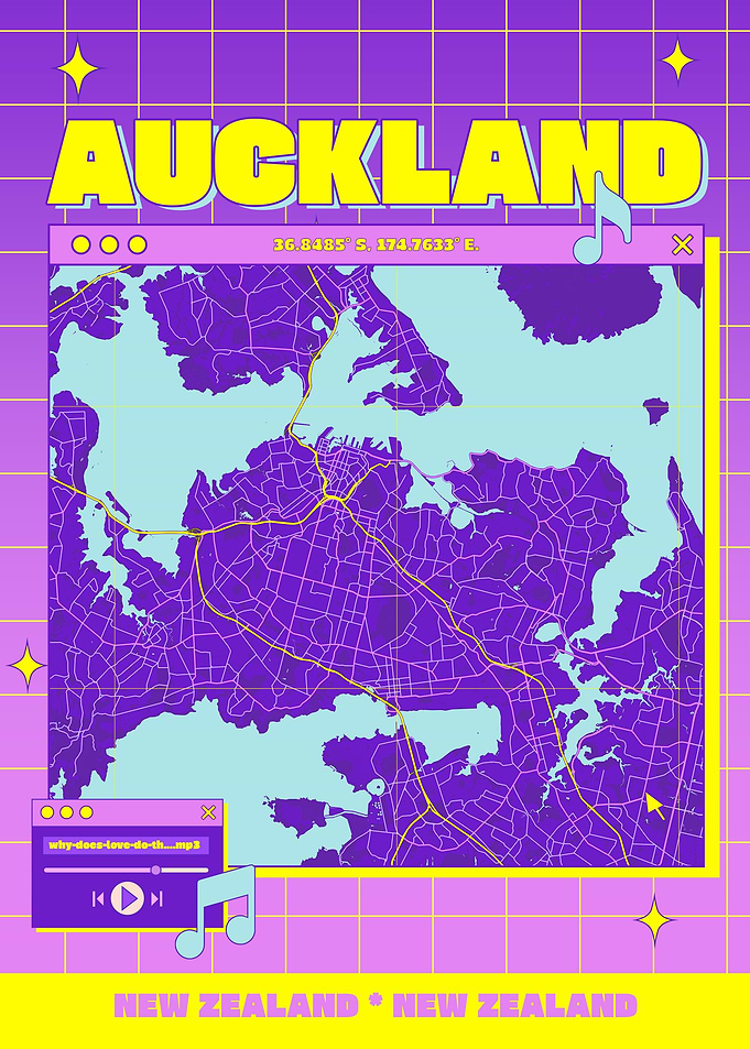 Auckland Map Retro Aesthetic