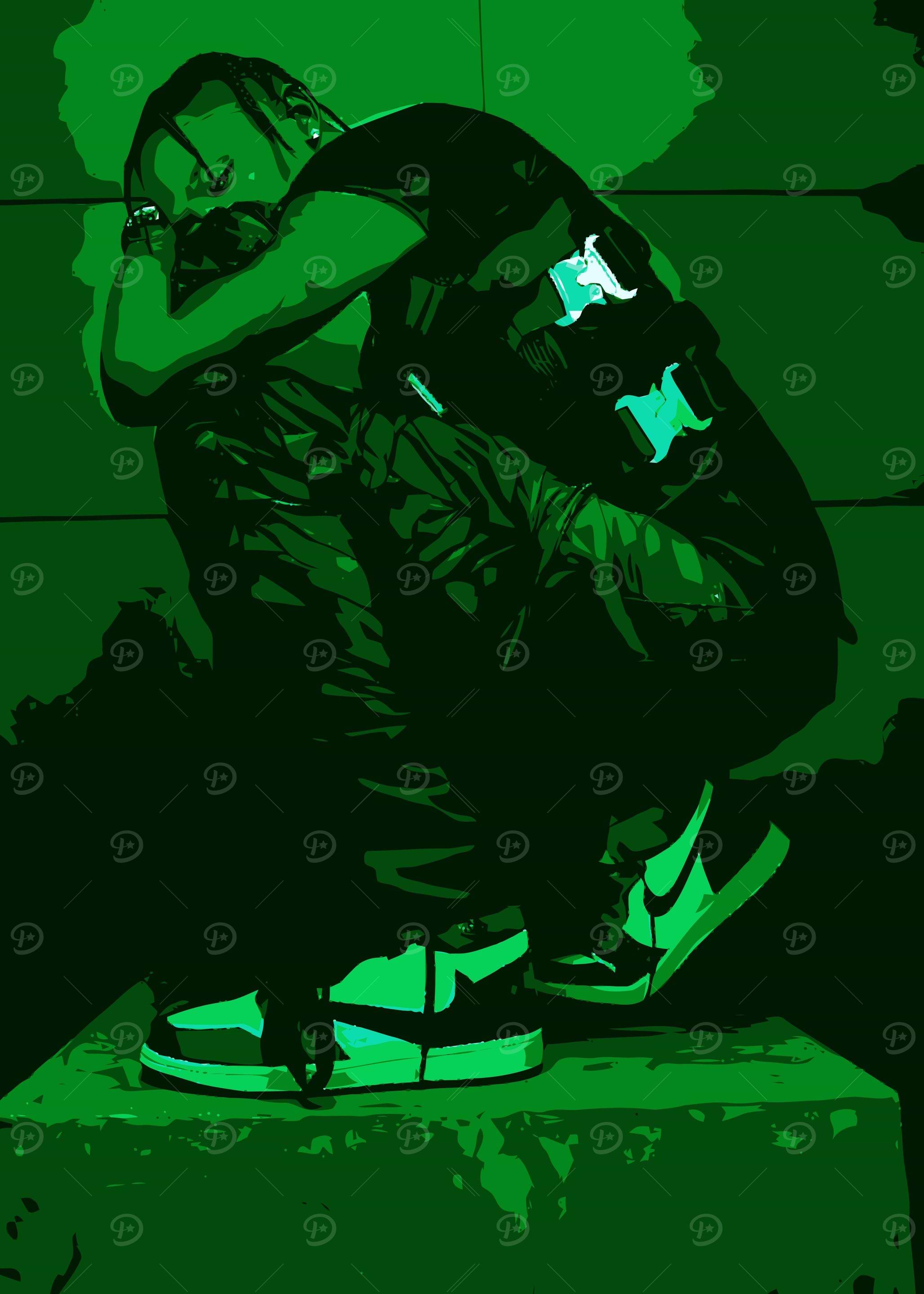 Travis Scott Green Monochrome Art
