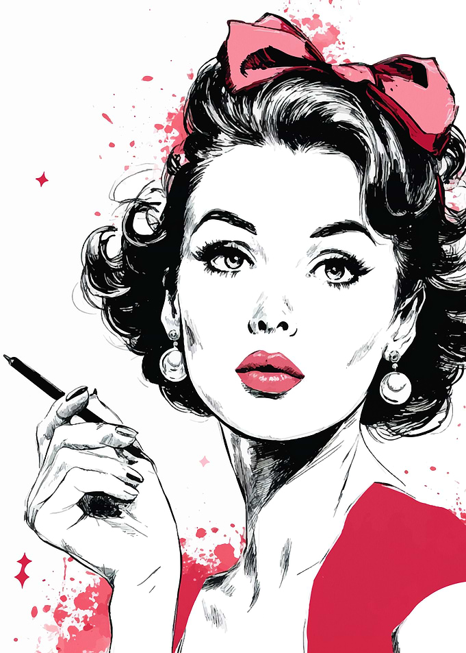 Elegant Woman with Bow and Cigarette Holder