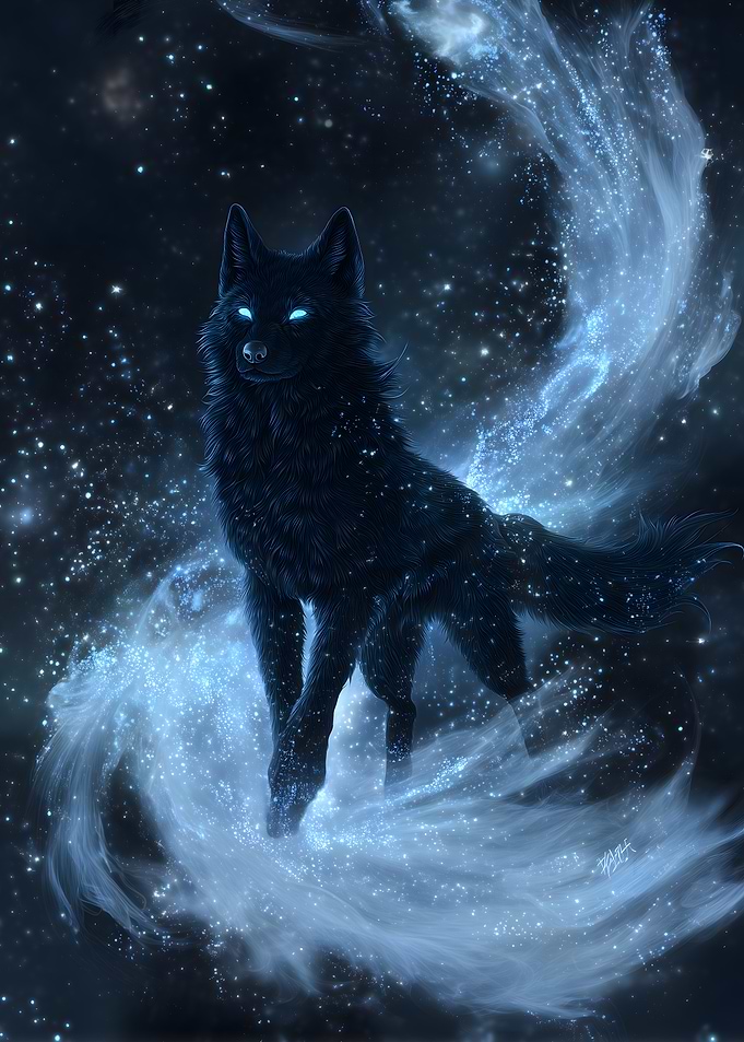 Celestial Wolf in Starry Night