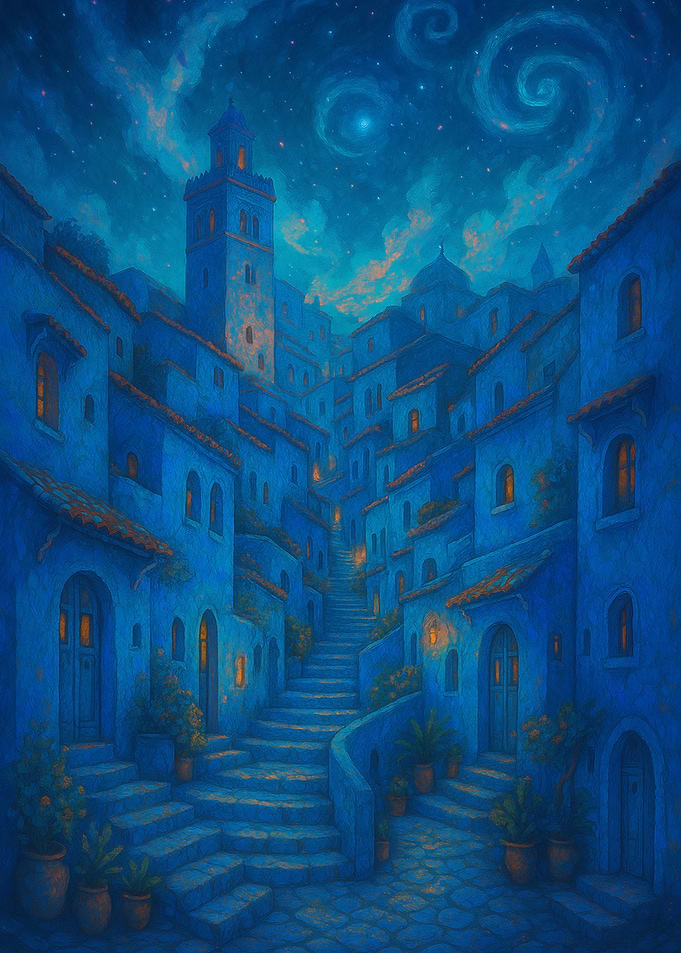 Blue Cityscape at Night