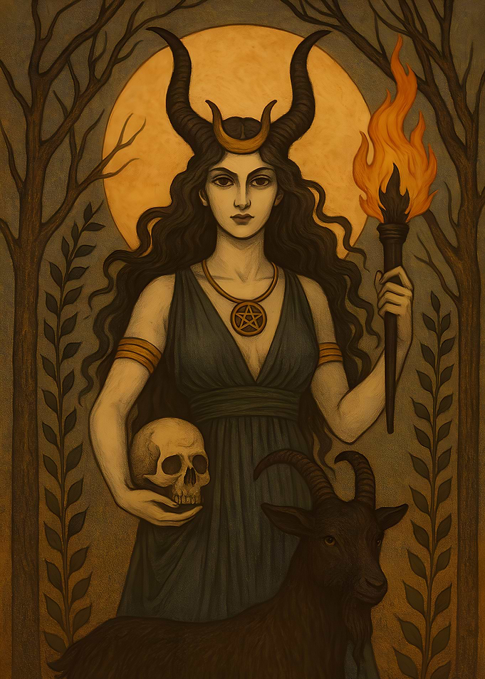 Horned Goddess with Skull and Torch