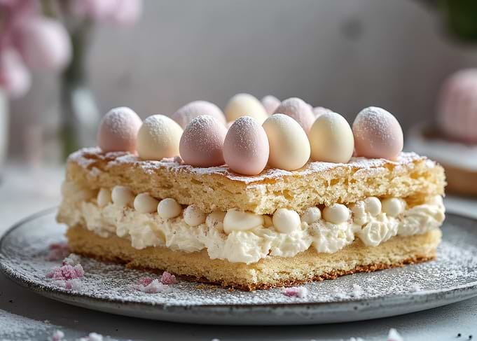 Elegant Easter Cake with Egg Toppings