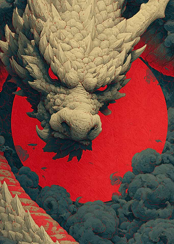 Dragon with Red Eyes and Moon