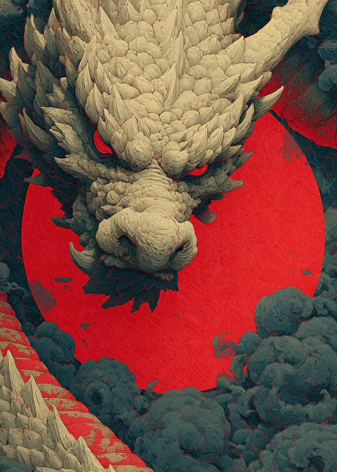 Dragon with Red Eyes and Moon