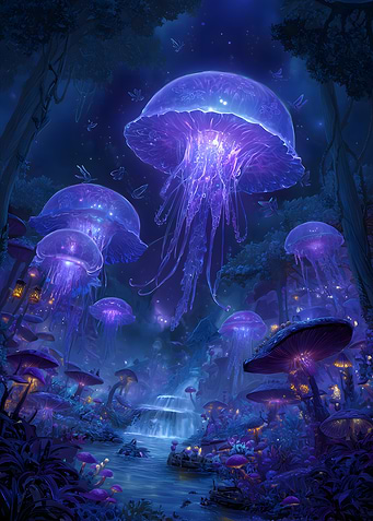 Jellyfish Forest at Night