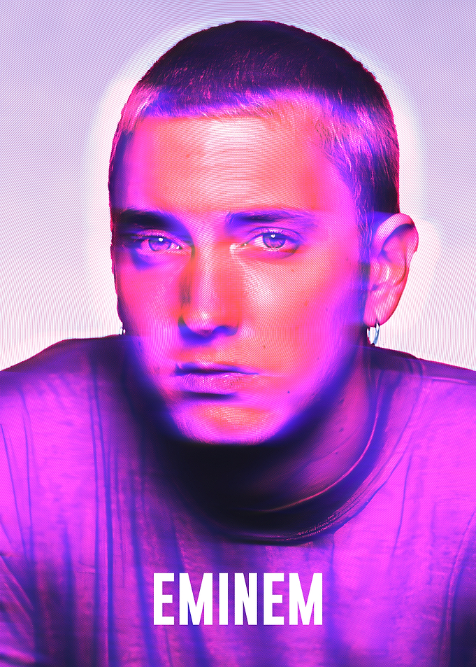 Eminem Portrait with Purple and Pink Hues