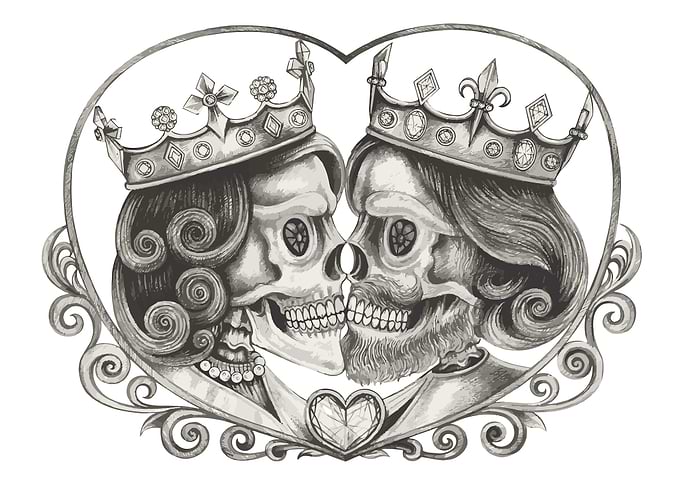 Skeletal King and Queen Kissing