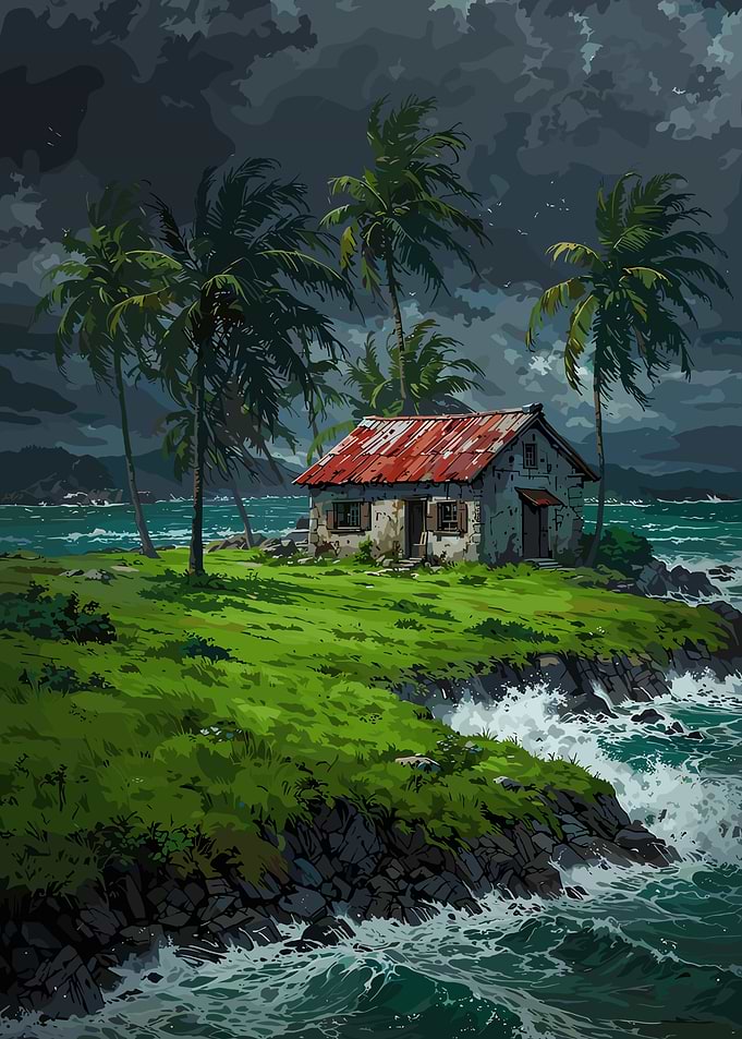 Island House with Palm Trees