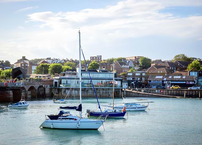 Sailboats and Coastal Town