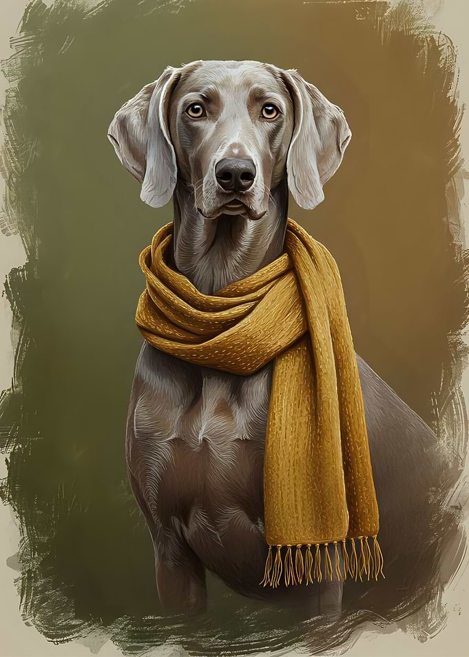 Weimaraner with Golden Scarf