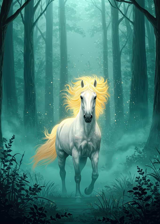 White Horse in Enchanted Forest
