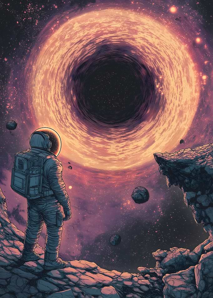 Astronaut Gazing at Black Hole