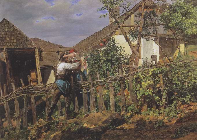 Village Scene with Figures and Buildings
