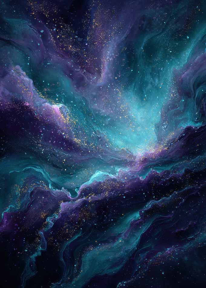 Abstract Nebula Cloudscape with Golden Dust