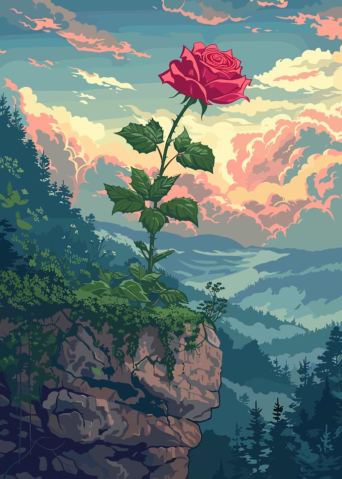 Rose on Cliff Edge Landscape Art