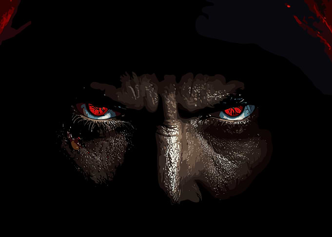 Hooded Figure with Red Eyes