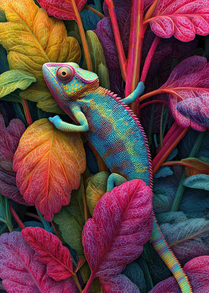 Colorful Chameleon in Vibrant Foliage