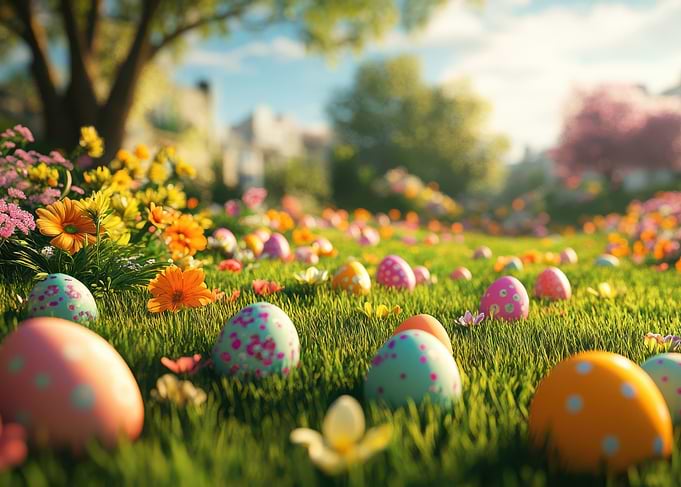 Easter Eggs in a Spring Meadow