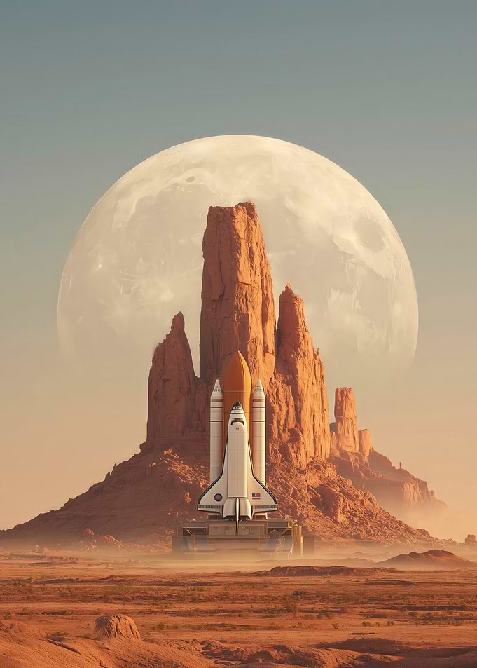 Space Shuttle Launch in Desert Landscape