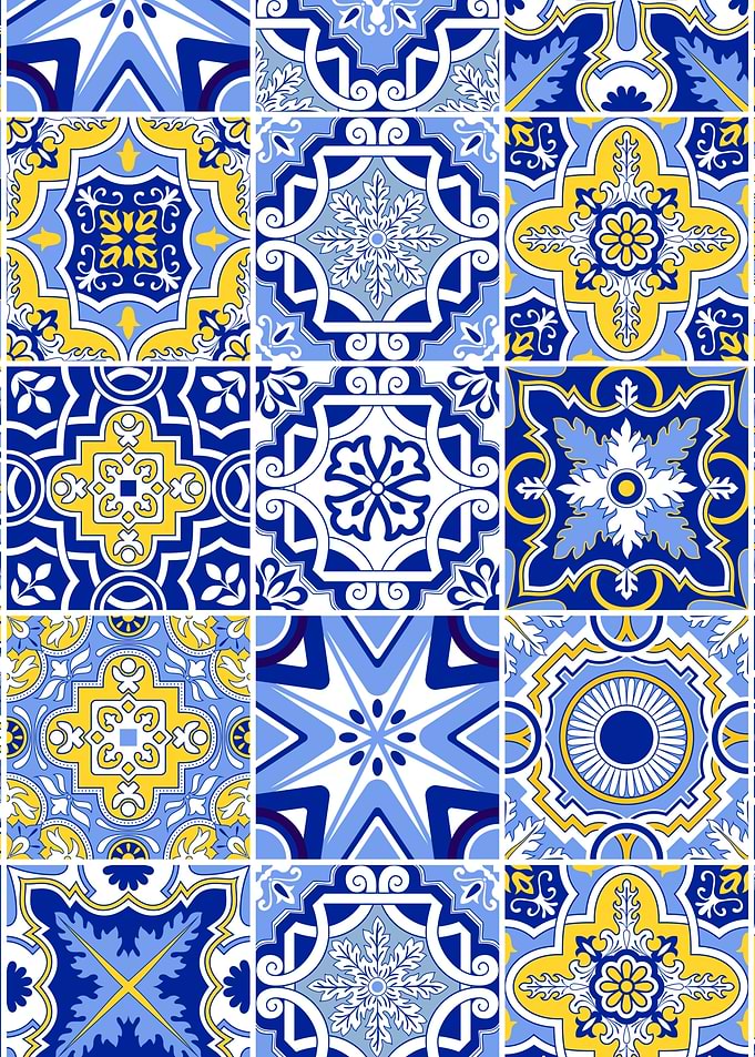 Blue and Yellow Tile moroccan Pattern