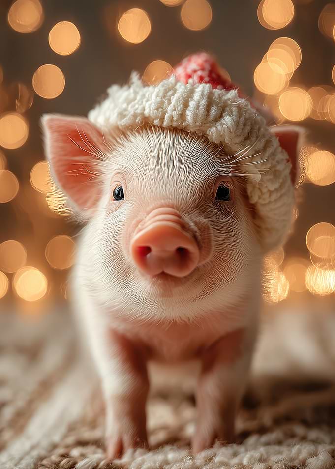 Cute Piglet Wearing a Knitted Hat