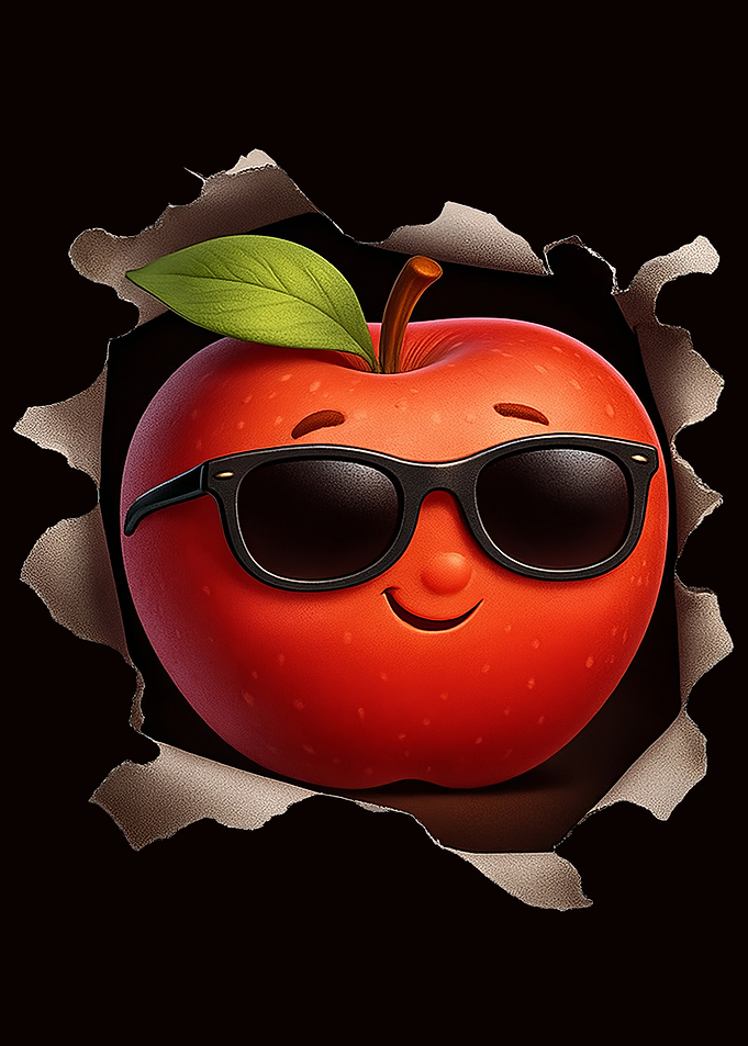 Cool Apple Character Bursting Through