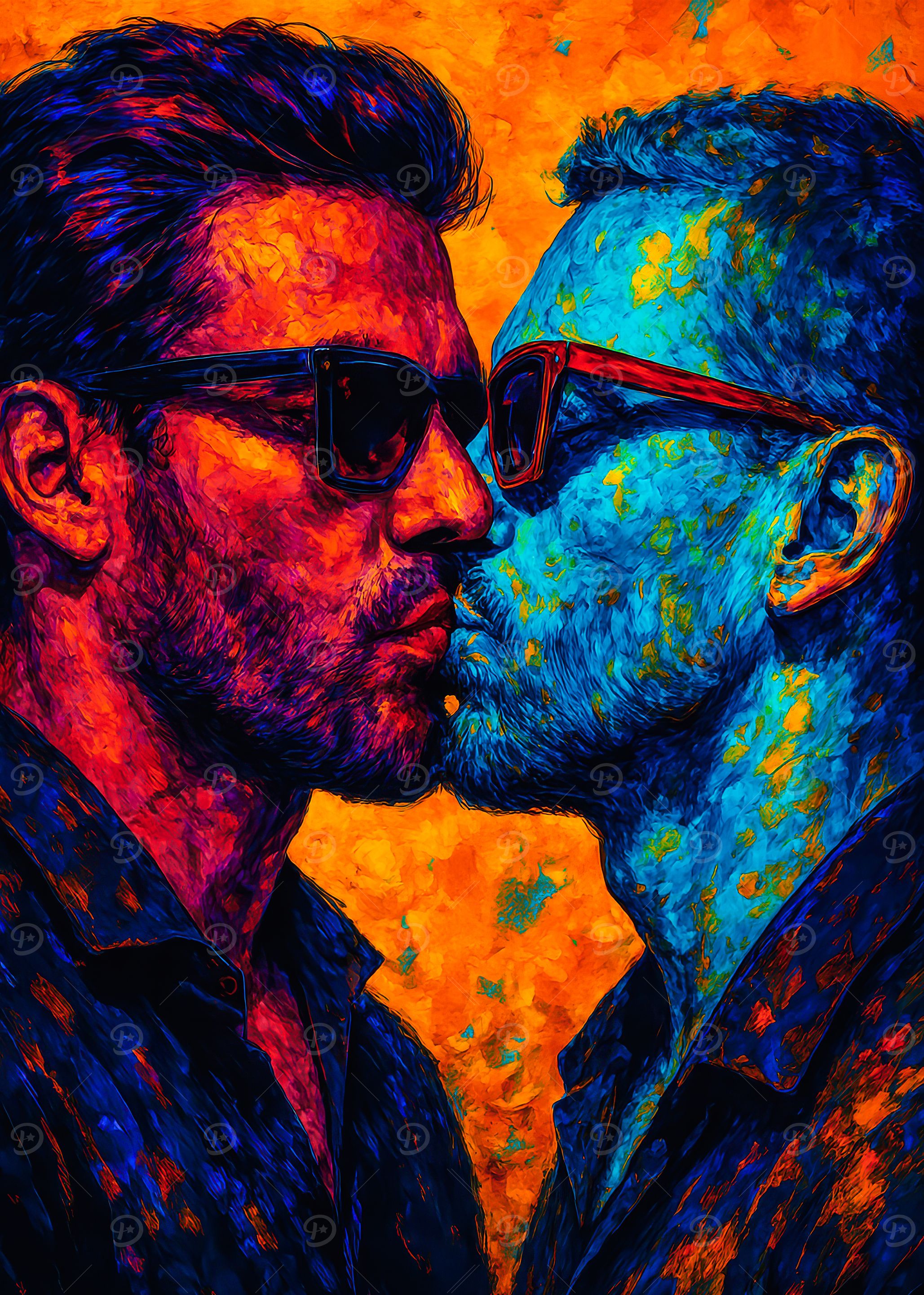 Colorful Kissing Gay Men Portrait