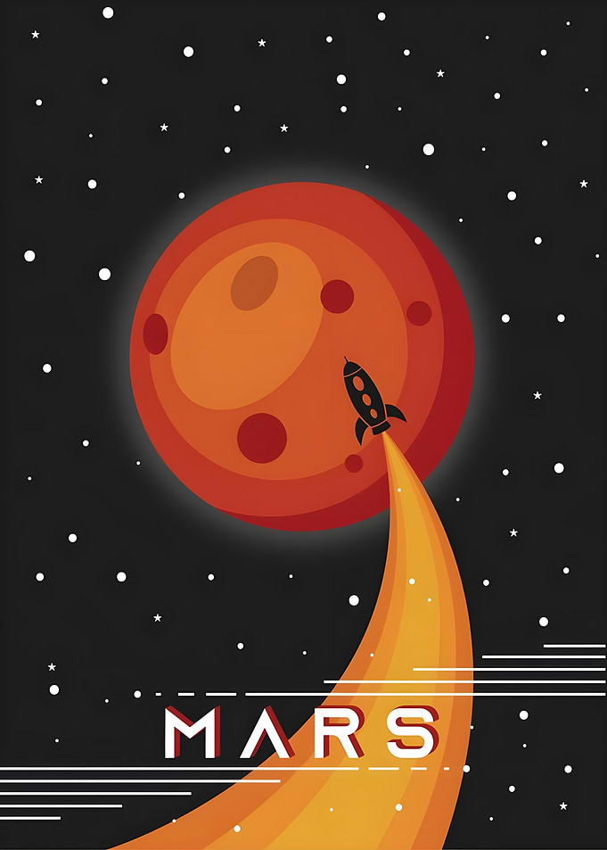 Mars Rocket Launch Minimalist Art