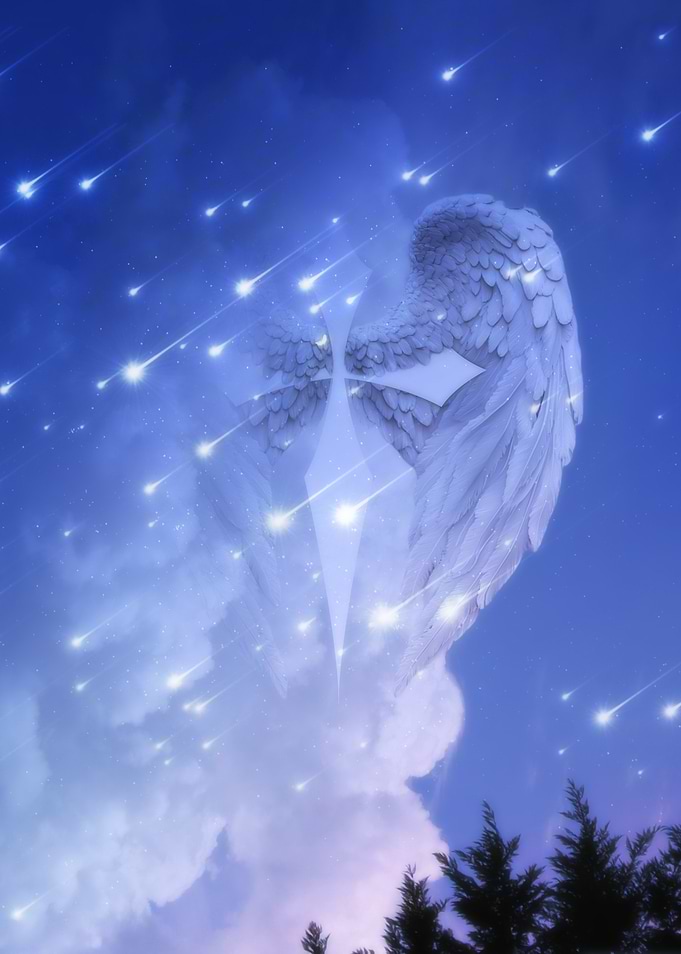 Heavenly Christ Angel Shooting Stars Twilight Sky