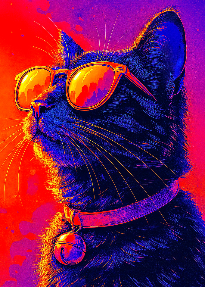 Cool Neon Cat with Sunglasses