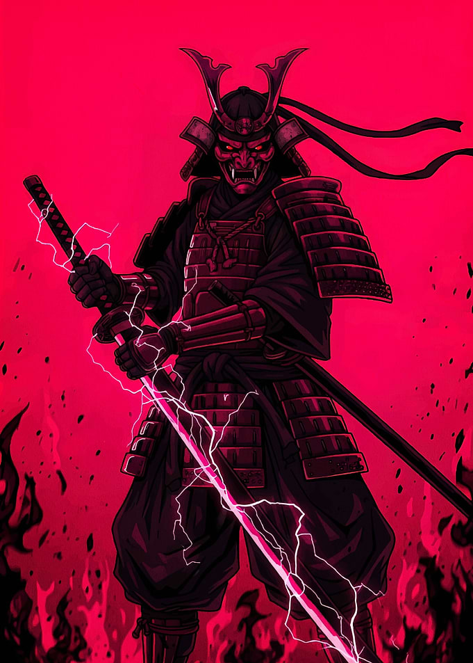 Red Samurai Warrior with Lightning Sword